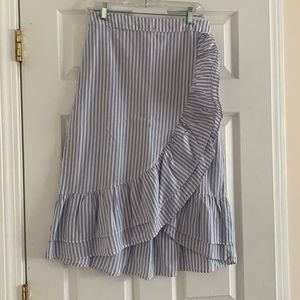 Linen striped midi skirt
